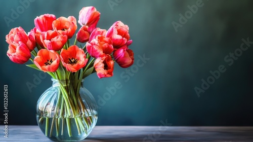 Wallpaper Mural A beautiful bouquet of vibrant red tulips in a glass vase Torontodigital.ca