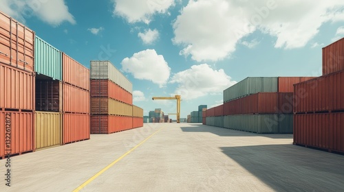 Wallpaper Mural Containers in shipping yard, shipping port. Torontodigital.ca