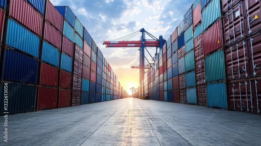 Fototapeta premium Containers in shipping yard, shipping port.