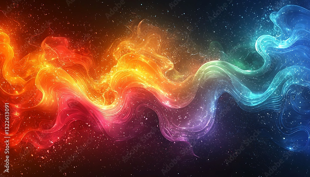 Abstract colorful flowing lines with scattered illuminated particle effects Abstract colorful flowing lines with scattered illuminated particle effects