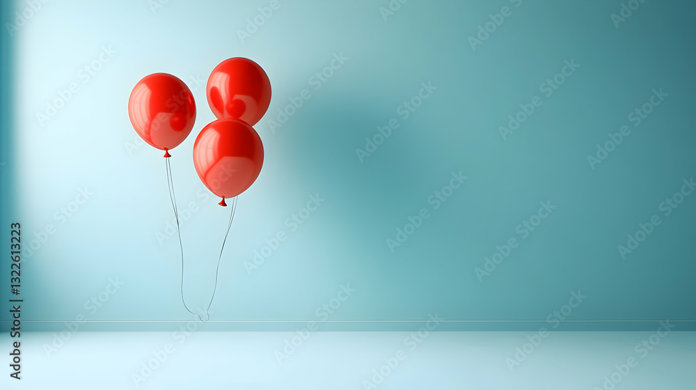 Elegant red balloons floating in a softly lit blue room Elegant red balloons floating in a softly lit blue room