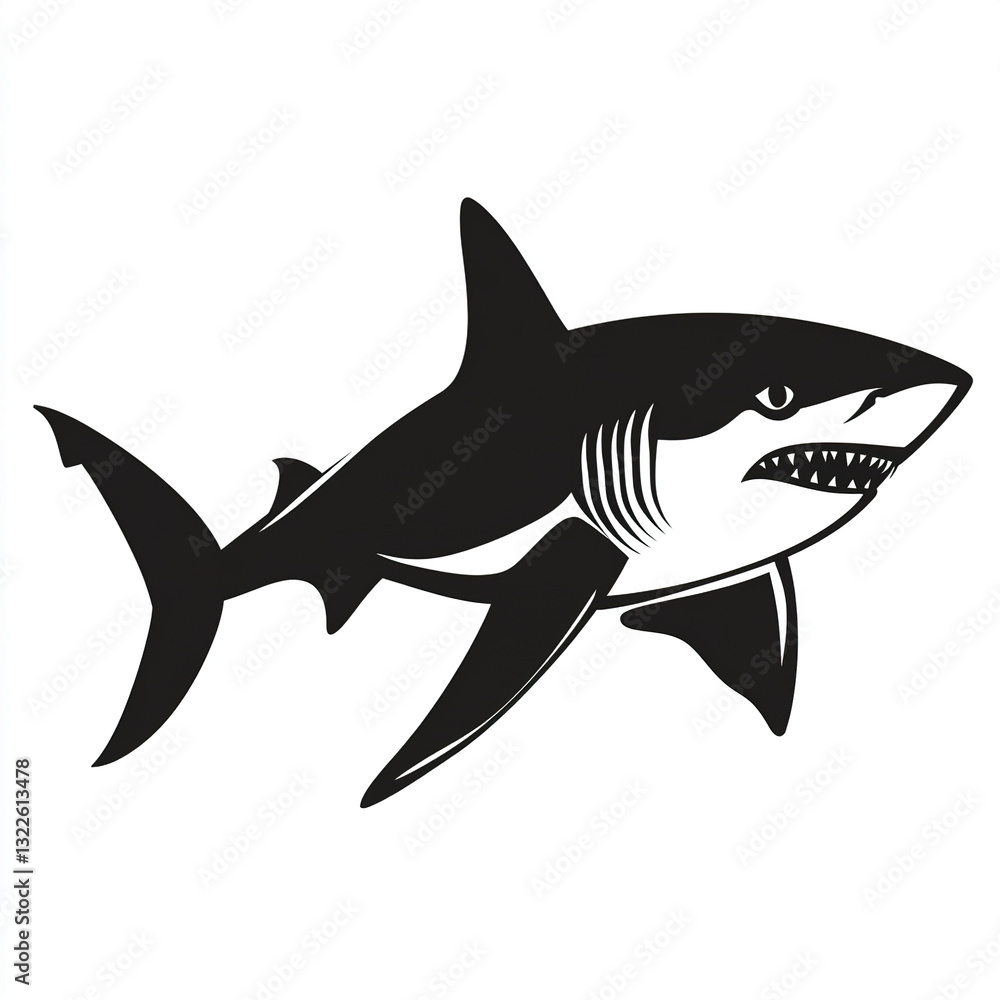 Black shark icon on white background, stylized design Black shark icon on white background, stylized design