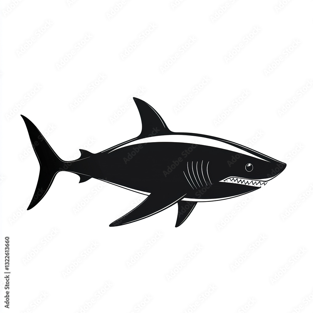 Fototapeta premium black shark icon on white background, stylized and bold