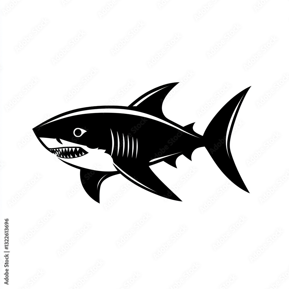 Black shark icon on white background, stylized design Black shark icon on white background, stylized design