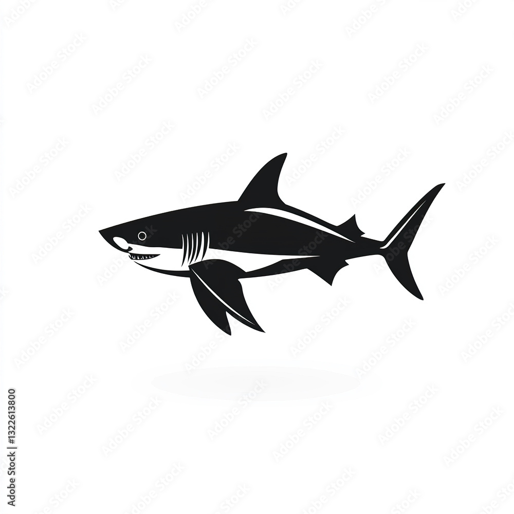 Black shark icon on white background, stylized design Black shark icon on white background, stylized design