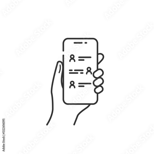 スマホでSNSを見るベクターアイコン(線画・モノクロ)