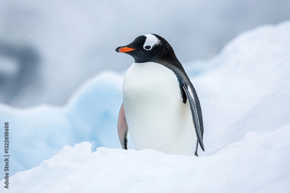 Fototapeta premium Majestic Gentoo Penguin on Antarctic Ice Stunning Wildlife Photography Breathtaking Nature Scene Winter Wonderland Beautiful Bird Antarctic Landscape 