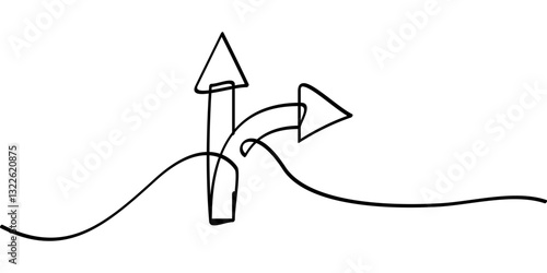 continuous line drawing of crossroads arrow symbol. abstract line art illustration