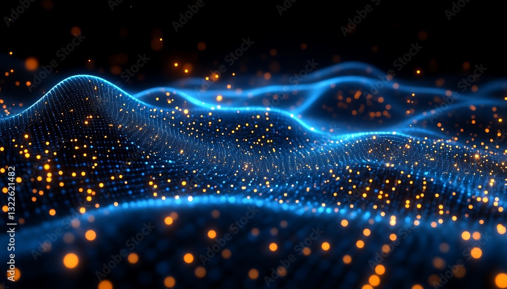 Fototapeta premium Abstract digital landscape comprised of glowing blue and orange lights