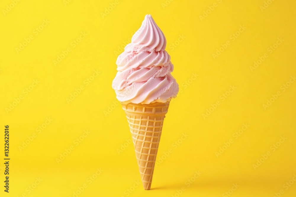 Pink Ice Cream Cone on Yellow Background Pink Ice Cream Cone on Yellow Background