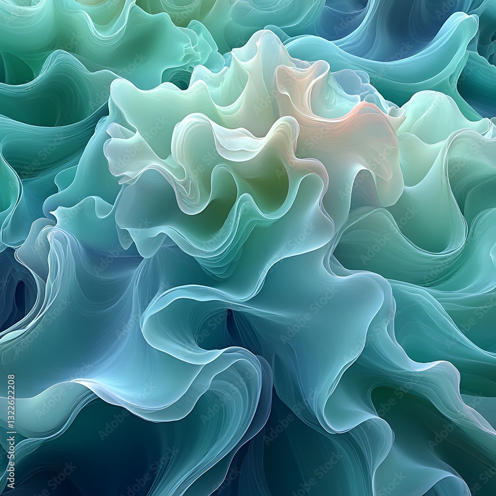 Obraz premium Serene abstract organic flow harmonious translucent aqua wave pattern image