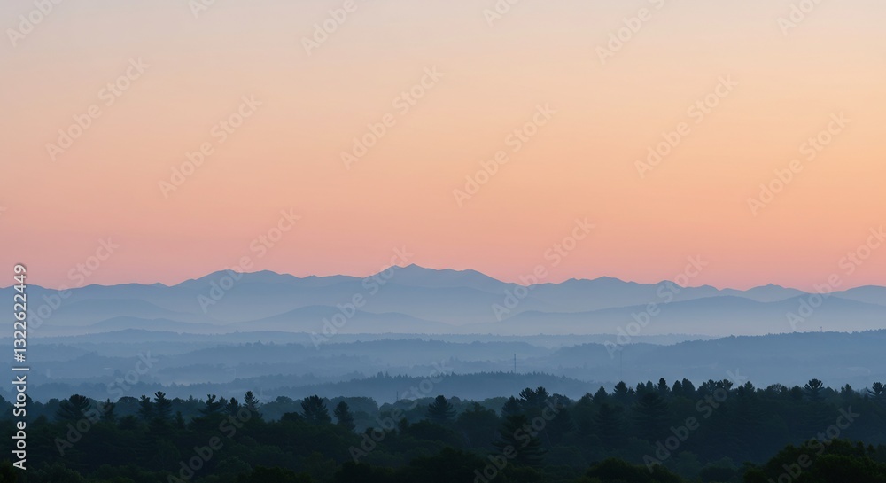 Fototapeta premium Serene sunrise paints pastel mountains soft light. AI Generated