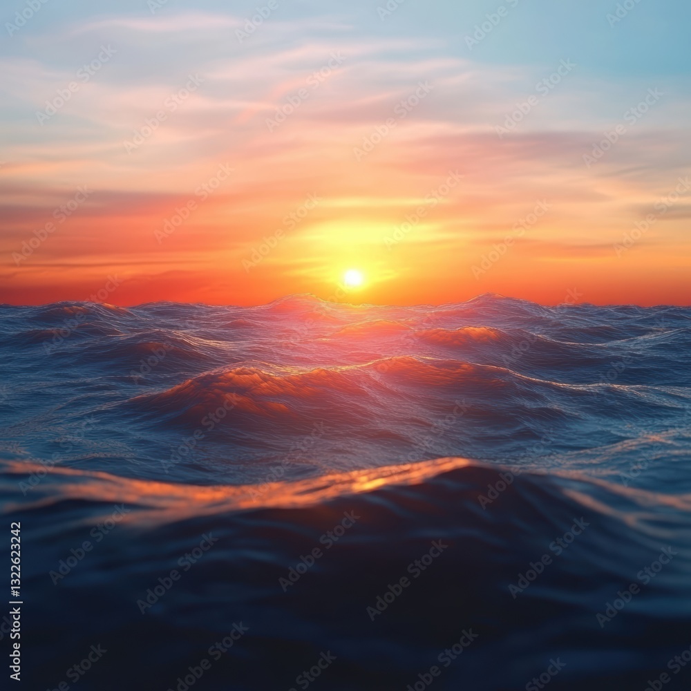 Obraz premium Vibrant sunset over ocean waves.