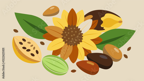If you cant decide which nut or seed to snack on this sampler has you covered with a mix of Brazil nuts sunflower seeds sesame seeds and pecans.. Vector illustration
