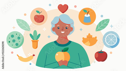 A holistic aging workshop where seniors learn about the different vitamins and nutrients that are essential for healthy aging and how to incorporate them into their diets.. Vector illustration