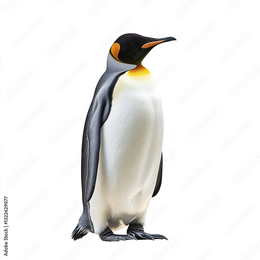 Fototapeta premium Penguin standing on white background, looking serene