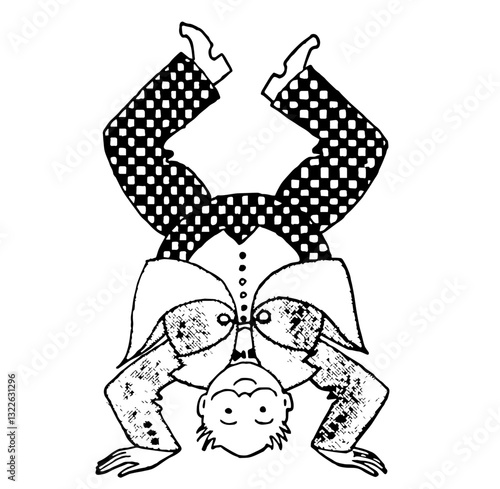 Jolly Man Does Handstand, Retro Vector Illustration