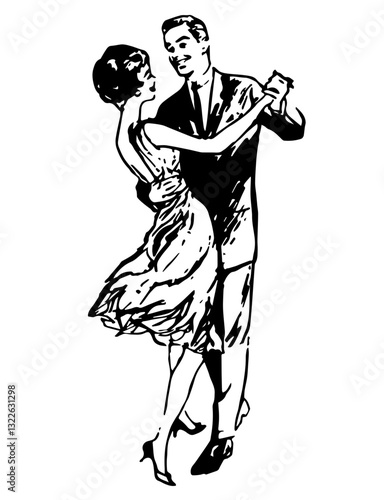 Couple dancing, Retro Vector Illustration