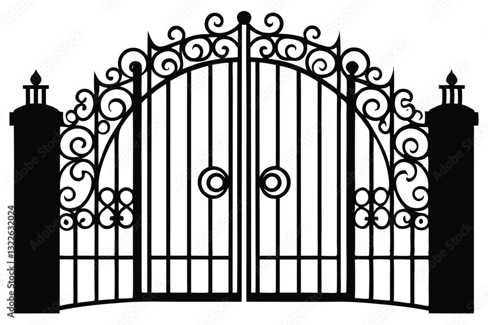 silhouette of a wrought iron gate vector illustration silhouette of a wrought iron gate vector illustration