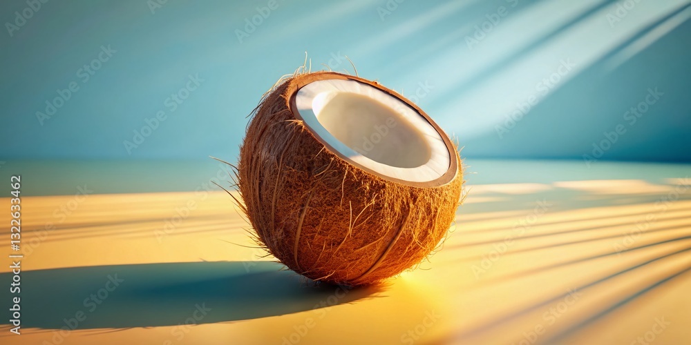 Obraz premium Panoramic Summer Minimalist 3D Render of a Coconut