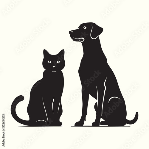 Cat and Dog Silhouette Vector Elegant Black Design.