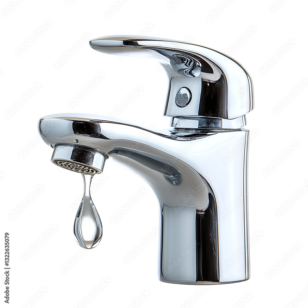 Shiny modern chrome faucet with dripping water, cut out. Isolated on a transparent background. Shiny modern chrome faucet with dripping water, cut out. Isolated on a transparent background.