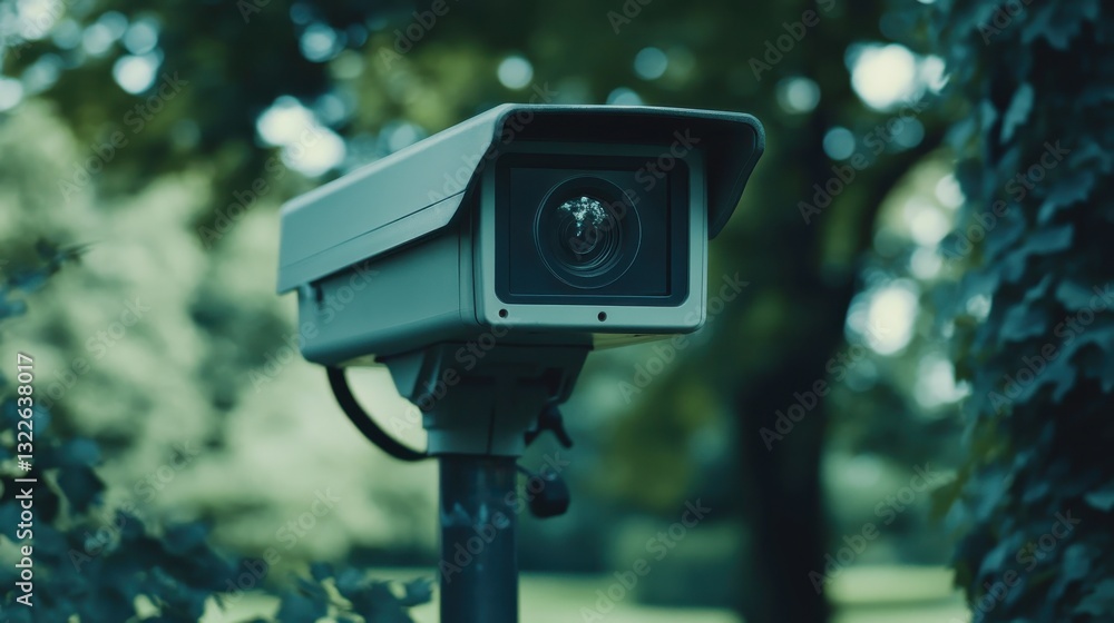 Detailed Close-up of Security Camera in Lush Green Environment Capturing Surveillance Technology Outdoors Detailed Close-up of Security Camera in Lush Green Environment Capturing Surveillance Technology Outdoors