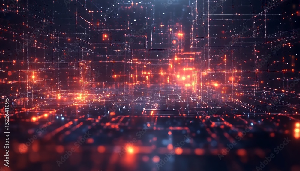 Fototapeta premium Digital network, glowing city, data flow, futuristic background