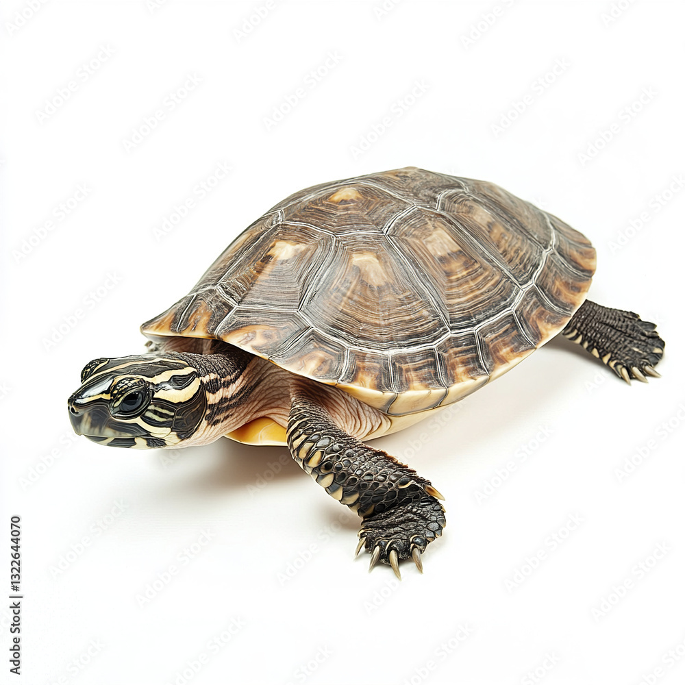 Obraz premium Turtle isolated on white background, showcasing its detailed shell