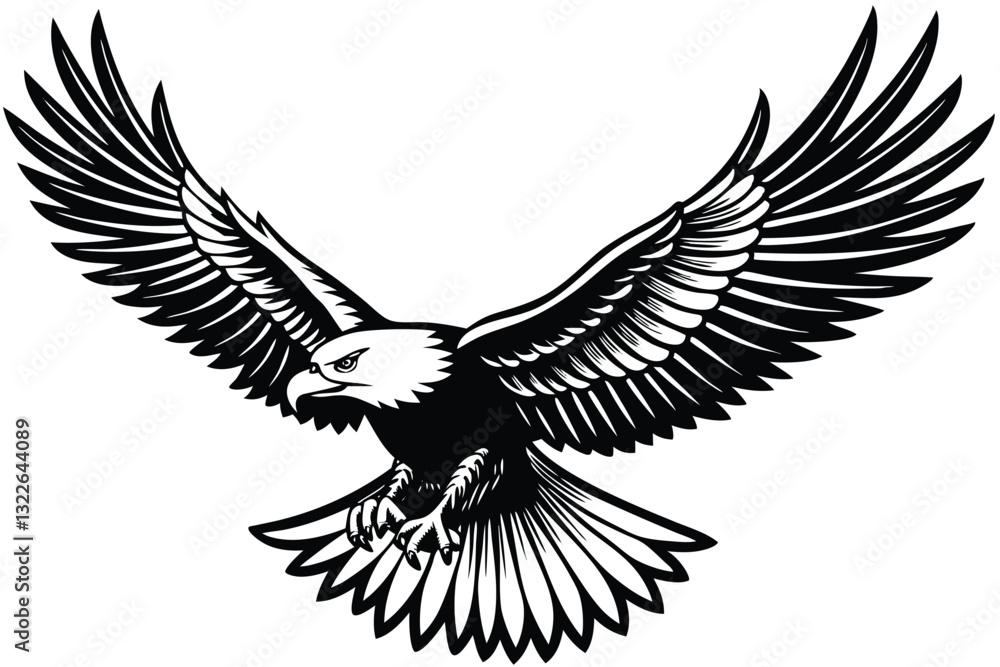Fototapeta premium Bald Eagle Silhouette vector style lack and white flat vector art of a bald eagle