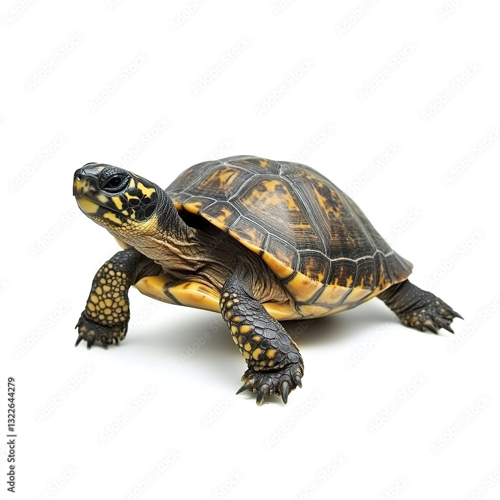 Turtle isolated on white background, showcasing its detailed shell Turtle isolated on white background, showcasing its detailed shell