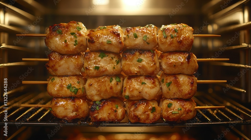 Chicken skewers baking in oven Chicken skewers baking in oven