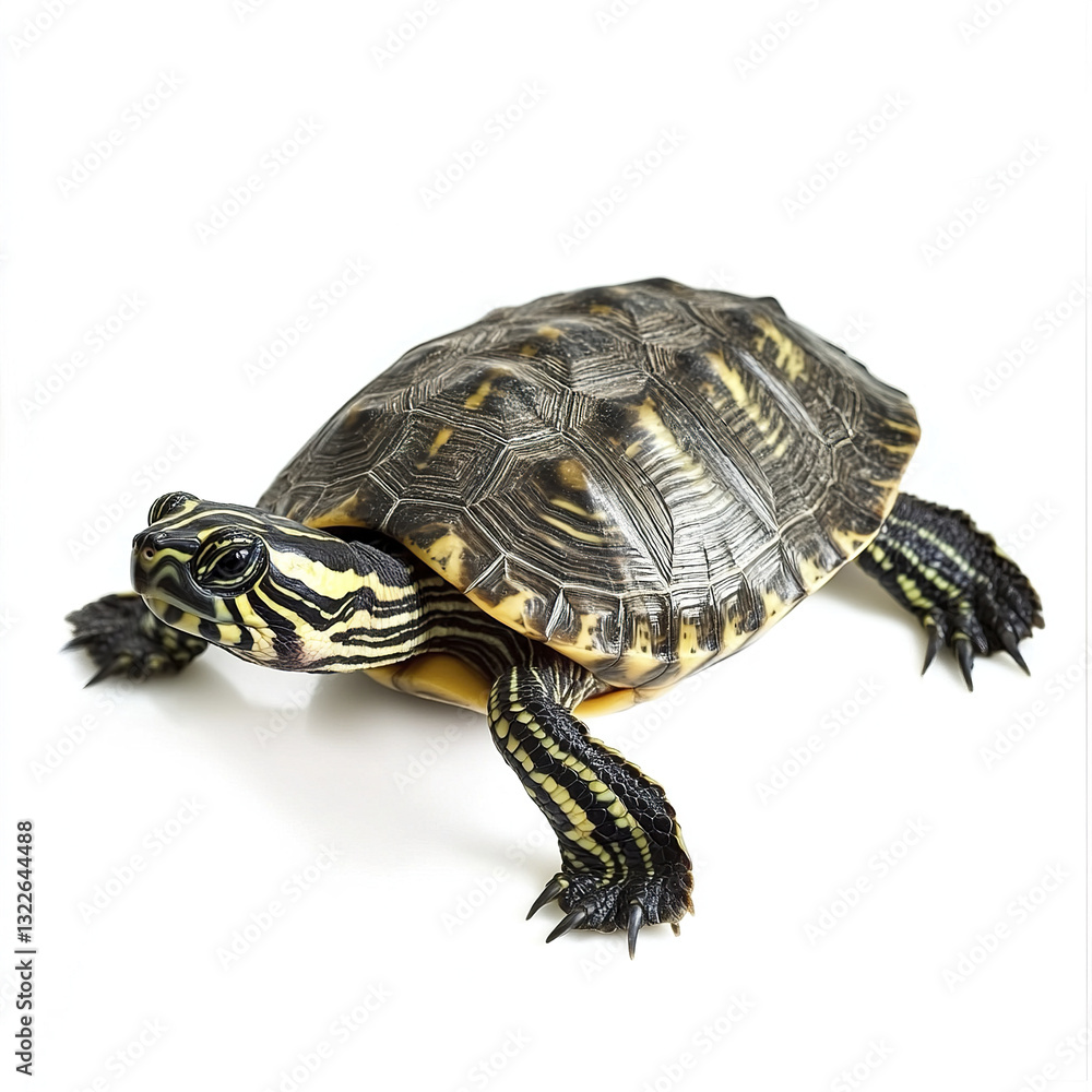Fototapeta premium Turtle isolated on white background with detailed shell pattern