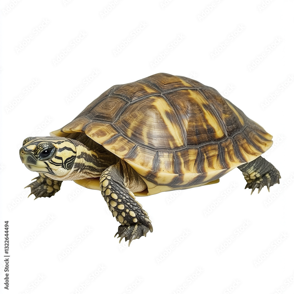 Turtle isolated on white background, showcasing its detailed shell Turtle isolated on white background, showcasing its detailed shell
