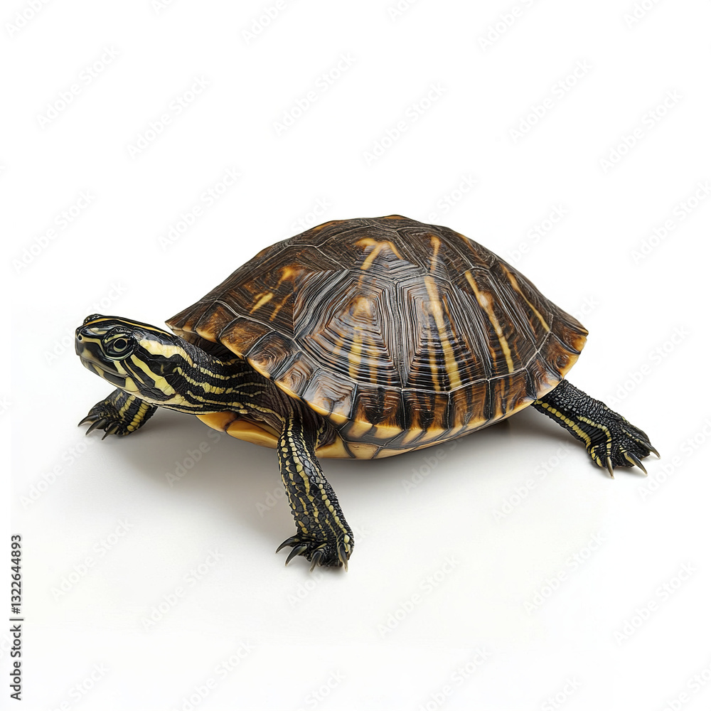 Turtle isolated on white background, showcasing detailed shell pattern Turtle isolated on white background, showcasing detailed shell pattern