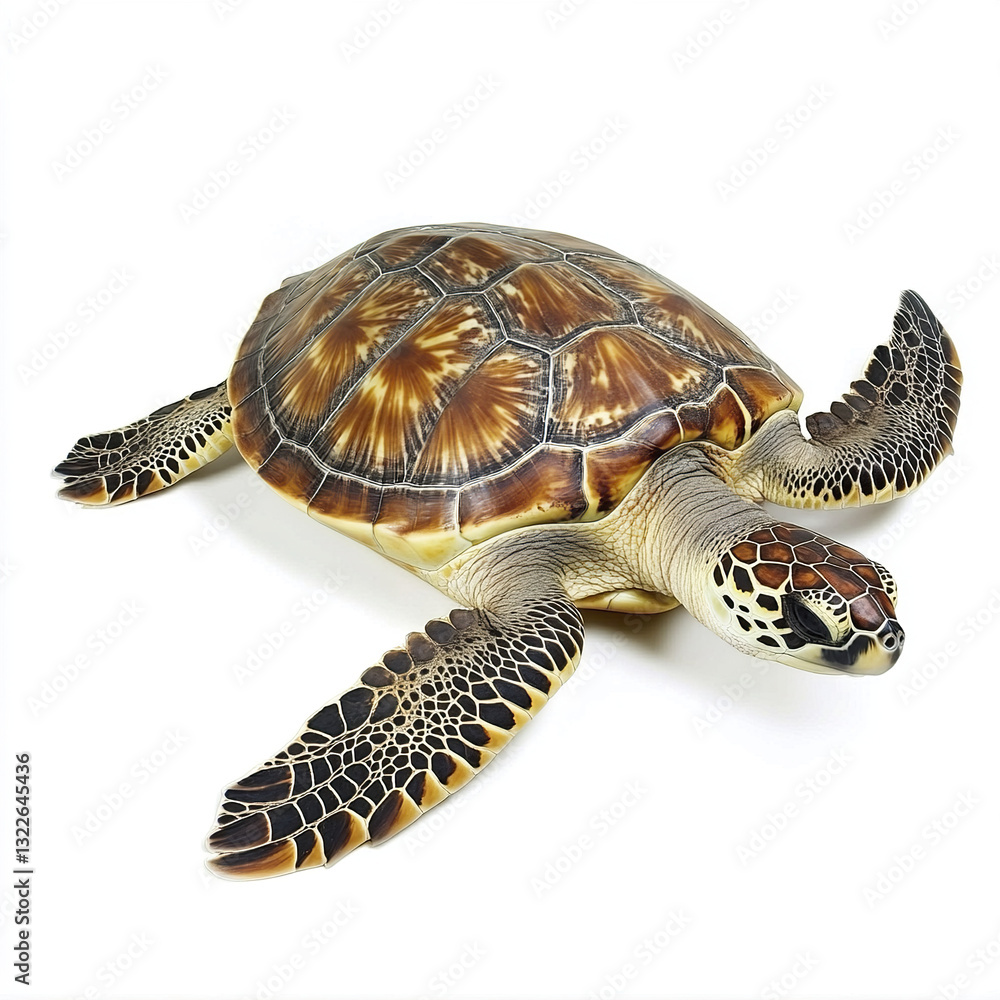 Fototapeta premium Turtle isolated on white background, showcasing detailed shell pattern