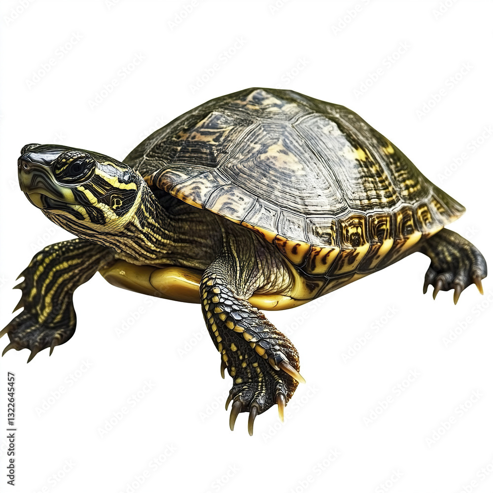 Fototapeta premium Turtle isolated on white background, showcasing detailed shell pattern