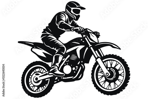 motocross riders Black and White Vector Illustration