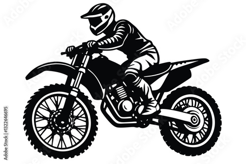 motocross riders Black and White Vector Illustration