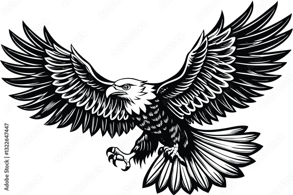 Fototapeta premium Bald Eagle Silhouette vector style lack and white flat vector art of a bald eagle