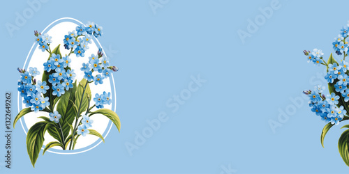 Happy Easter greeting card. Vector illustration with forget-me-not flowers.