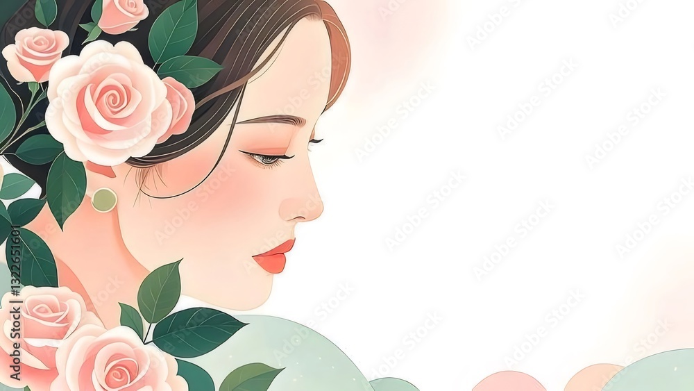 Portrait of a Woman with Flowing Brown Hair and Peach-Colored Fabric Portrait of a Woman with Flowing Brown Hair and Peach-Colored Fabric