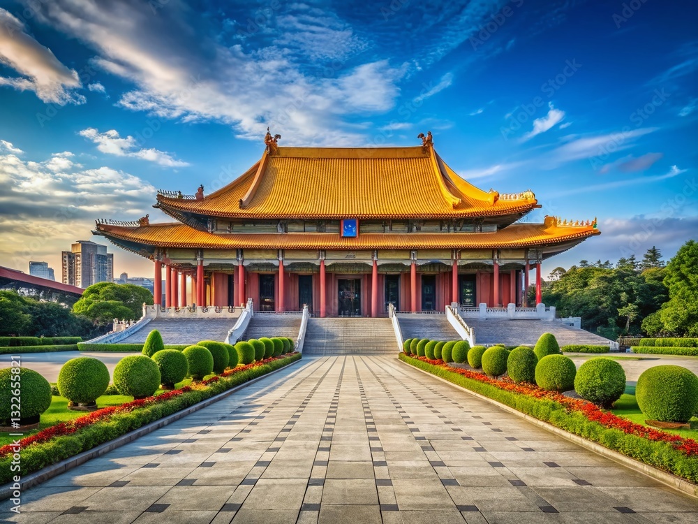 Fototapeta premium Sun Yat-Sen Memorial Hall Taipei: Majestic Architecture & Blue Sky