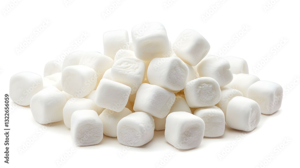 A pile of mini white puffy marshmallows on white A pile of mini white puffy marshmallows on white