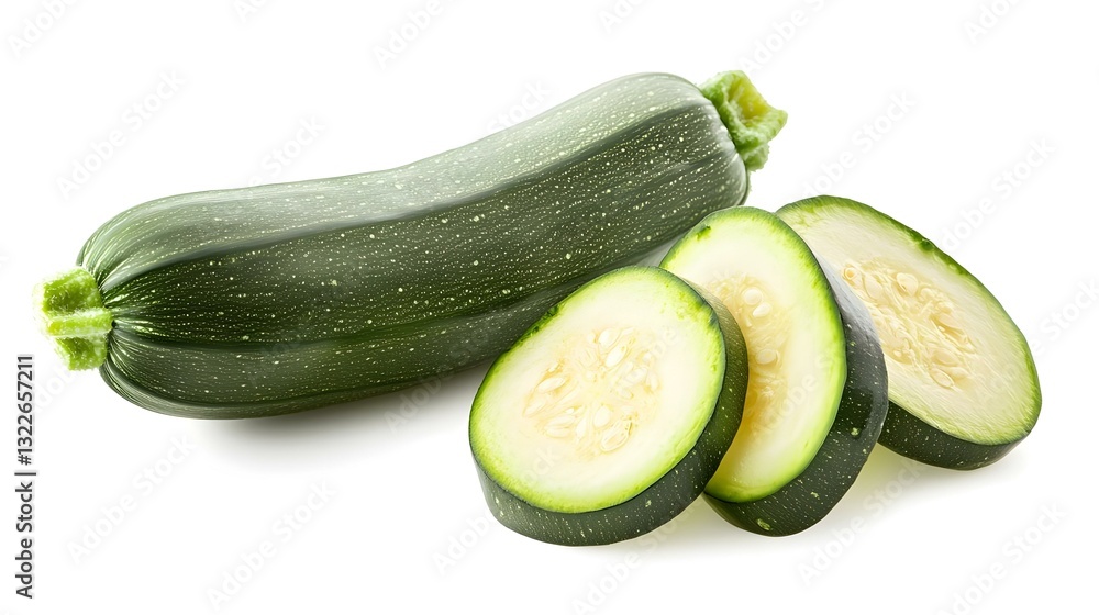 fresh green zucchini with slice isolated fresh green zucchini with slice isolated
