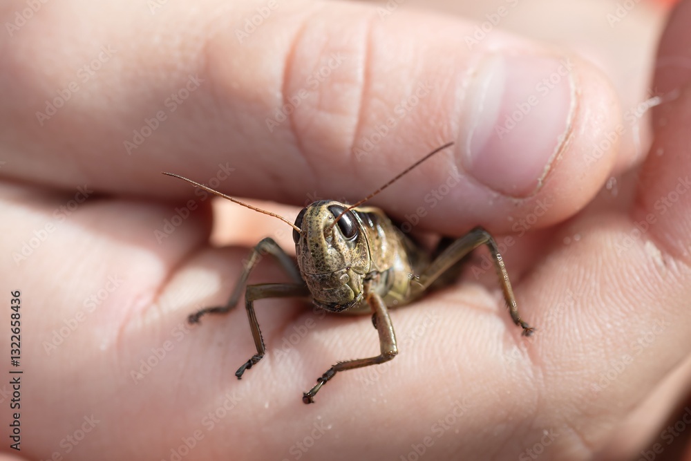 Child catching a grasshopper insects