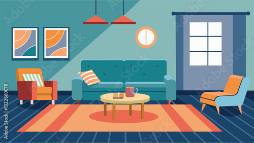 A living room with slipresistant flooring and ample seating including a recliner for comfortable resting.. Vector illustration