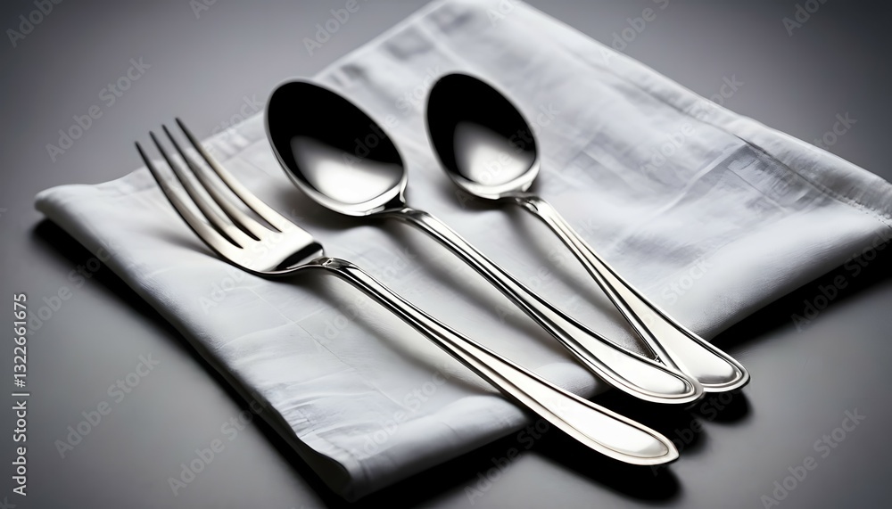 Elegant Silverware Set on White Napkin for Fine Dining and Table Setting Elegant Silverware Set on White Napkin for Fine Dining and Table Setting