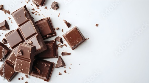 Pieces of chocolate with curls on white