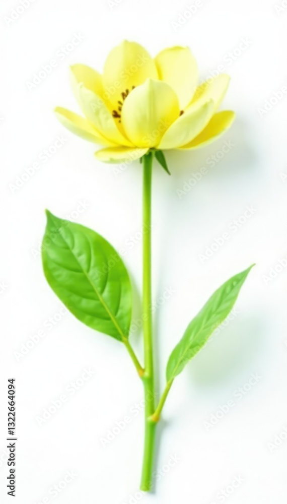 Fototapeta premium Green stem with single leaf isolated on white background, flower, plants, greenery